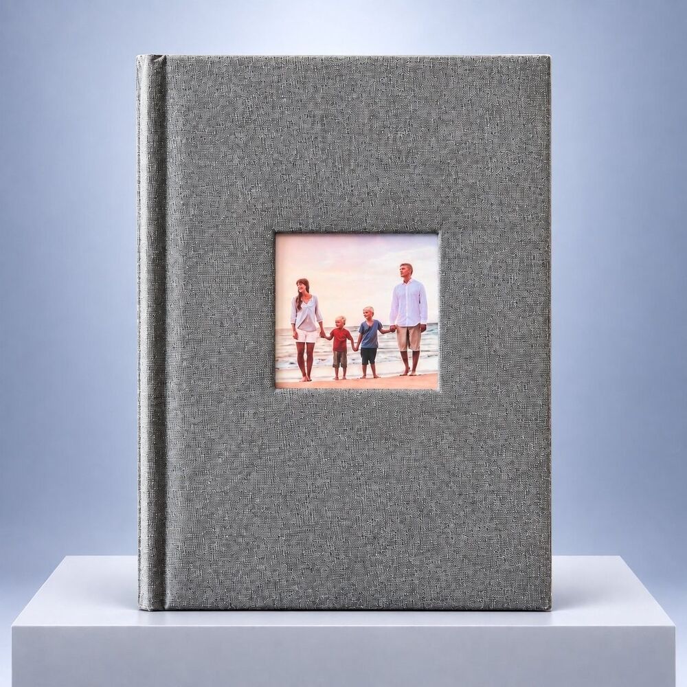 Hardcover 4x6 Photo Album with Memo Line Pockets Front Cover Window Gray Area